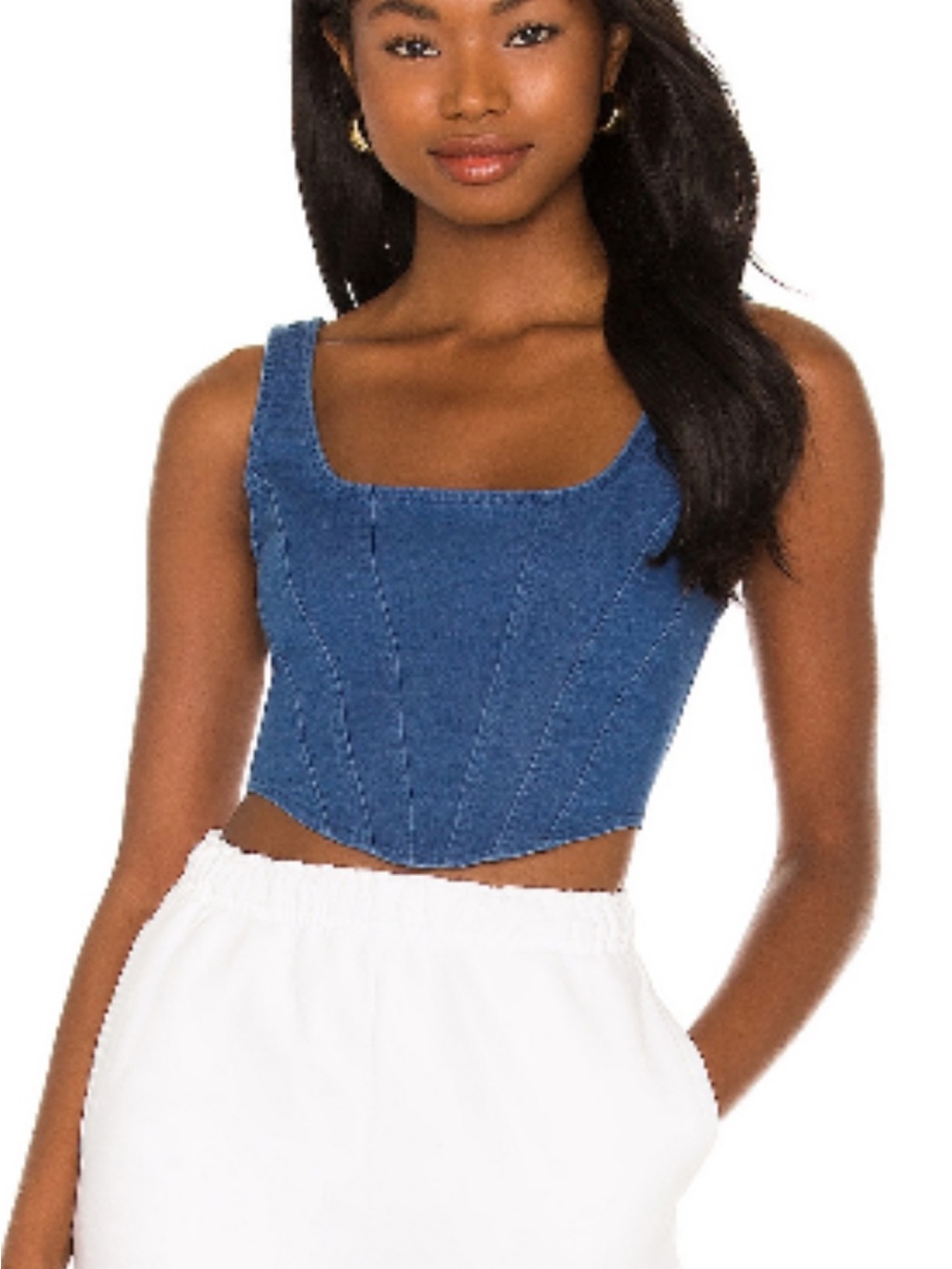 superdown Dark Blue Denim Crop Tank